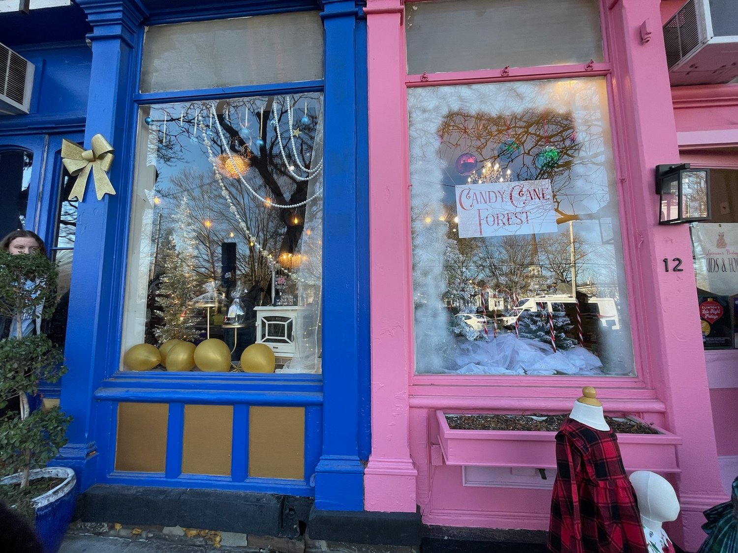 Shop windows along West Park Row in Clinton are decked out for the holidays.