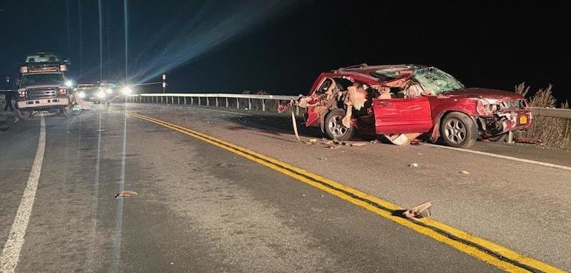An 11-year-old boy was killed when this vehicle crashed into the back of a stopped flatbed tow truck on Route 8 in Brookfield Monday evening, according to the New York State Police.