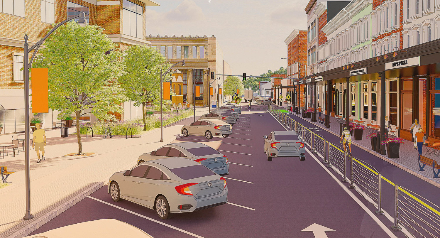 An artist’s rendering shows what new downtown revitalization project could look like in Little Falls. The $10 million effort was announced this week by Gov. Kathy Hochul.