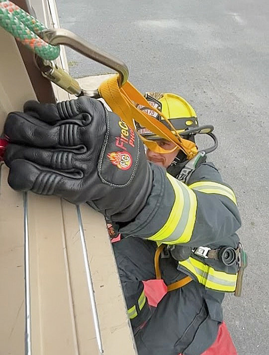 The Oneida Fire Department took part in a refresher bailout training at the Madison County Fire Training Center this week, keeping skills sharp should firefighters need to rapidly escape from an elevated building in an emergency situation. Pictured is Oneida Firefighter Andrew Bennett as he repels from a building.
