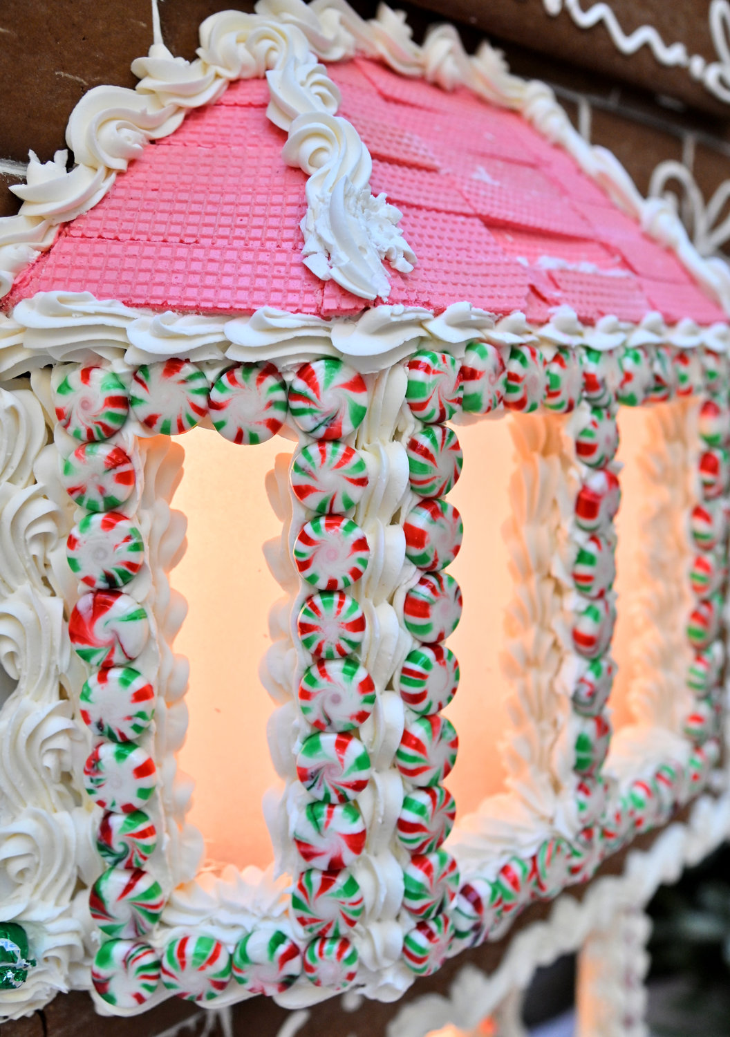 A window with candy’s around them one of the Gingerbread houses at Turning Stone Casino Nov. 30.