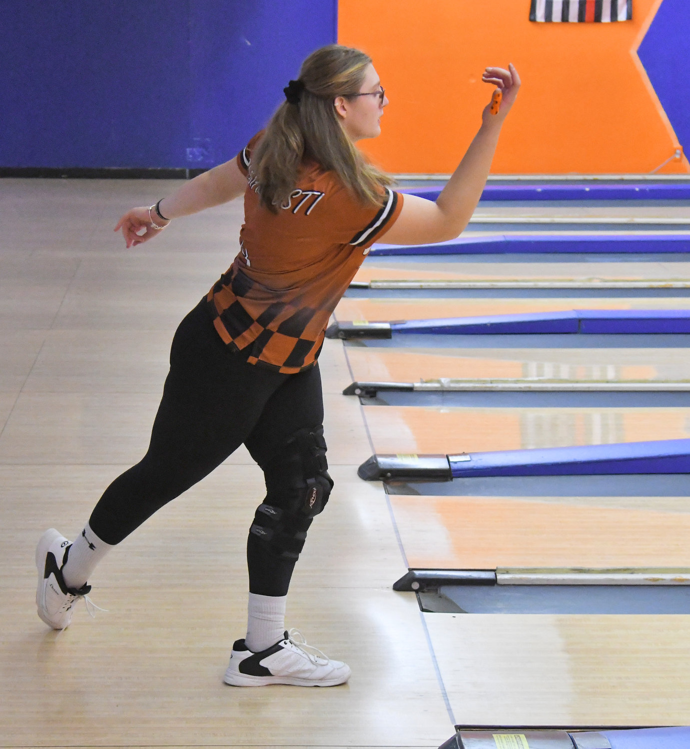 Rome Free Academy's Sophia Iglesias-Tosti follows through with her shot against Whitesboro Wednesday at Vista Lanes. Results were were not submitted.