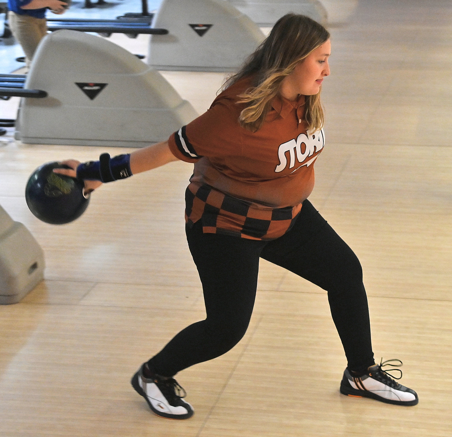 Rome Free Academy’s Hayley Taylor approaches the lane during the Black Knights’ match with Whitesboro on Wednesday afternoon at Vista Lanes. Results were not submitted.