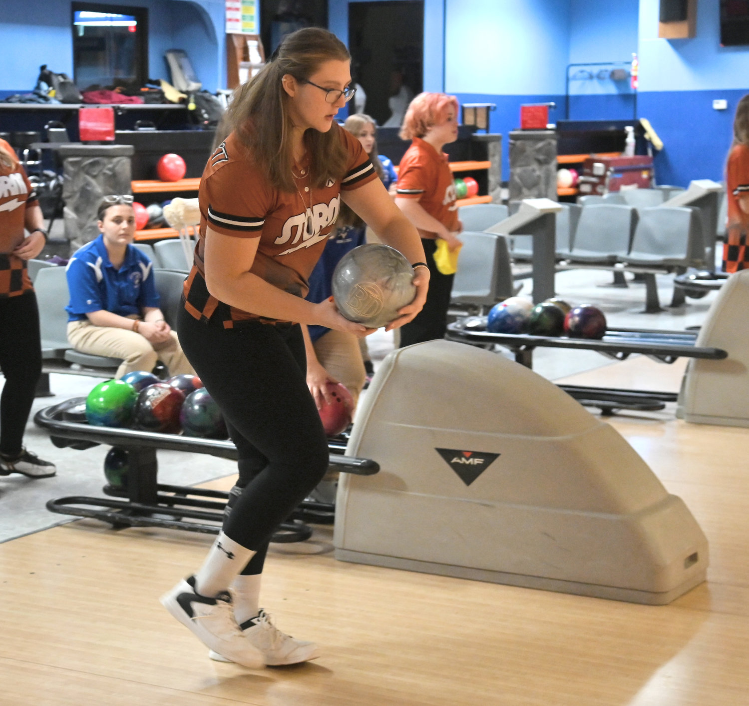 Rome Free Academy's Sophia Iglesias-Tosti makes her approach during a match with Whitesboro on Wednesday at Vista Lanes.