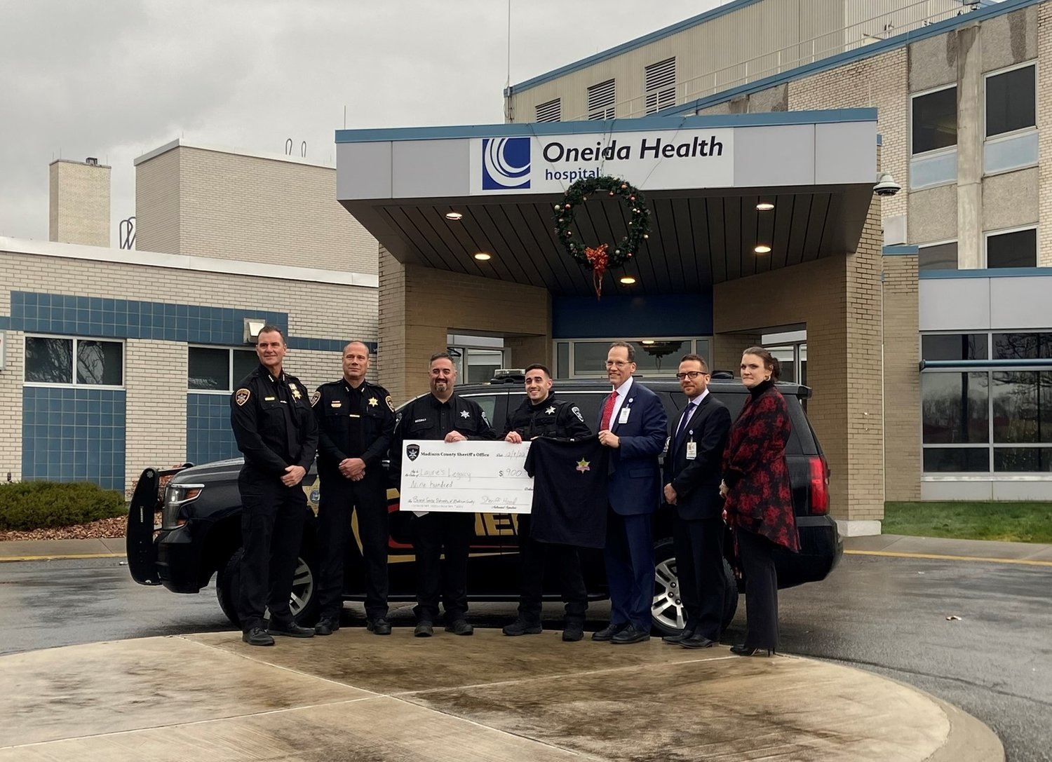 Members of the Madison County Sheriff’s Office donated $900 to the Laurie’s Legacy Fund of Oneida Health Foundation to support local breast cancer patients.