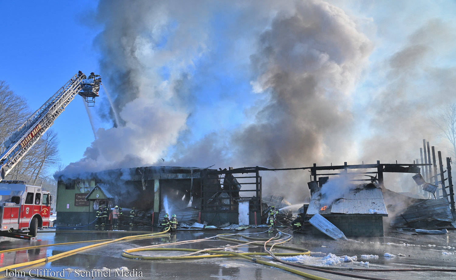 Area firefighters worked a fire at the Village of Camden Department of Public Works building. The building and its contents were an apparent total loss Tuesday, Dec. 13, 2022.