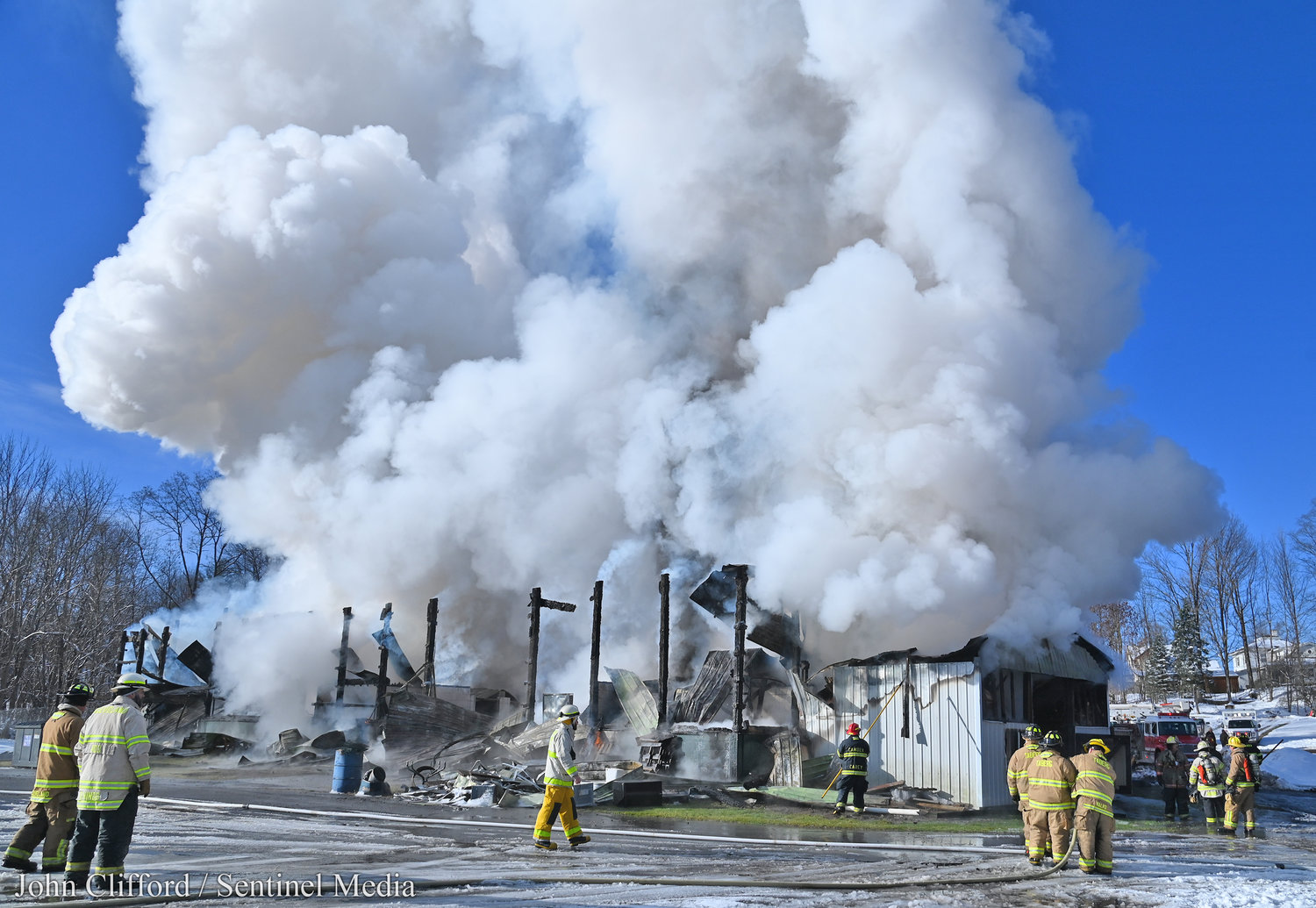 Area firefighters worked a fire at the Village of Camden Department of Public Works building. The building and its contents were an apparent total loss Tuesday, Dec. 13, 2022.