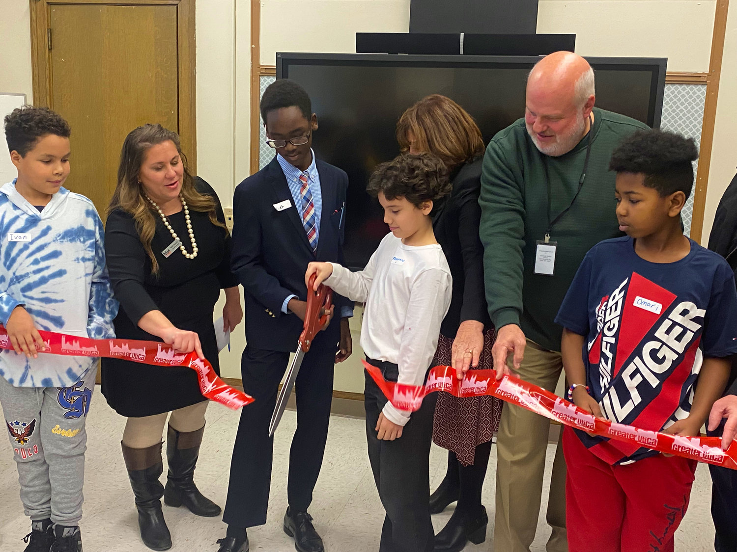 Students at Kernan Elementary School were joined by the Greater Utica Chamber of Commerce and local officials to celebrate the grand opening of the school’s student-led food pantry initiative.