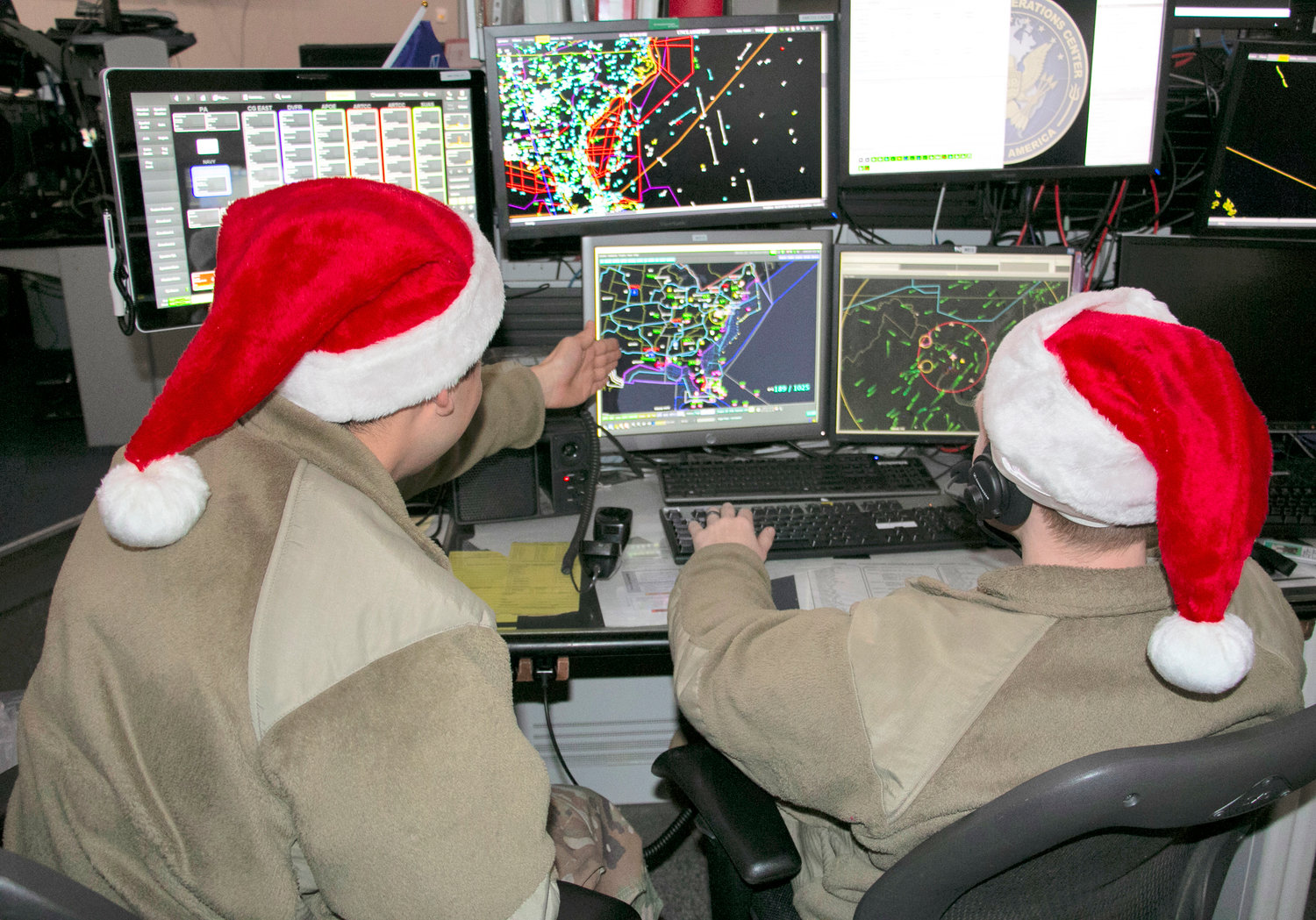 Airmen at NORAD’s Eastern Air Defense Sector train on Dec. 16 in preparation for Santa tracking operations. Manned primarily by New York Air National Guardsmen and Canadian Armed Forces personnel, EADS is responsible for the air defense of the eastern U.S.
