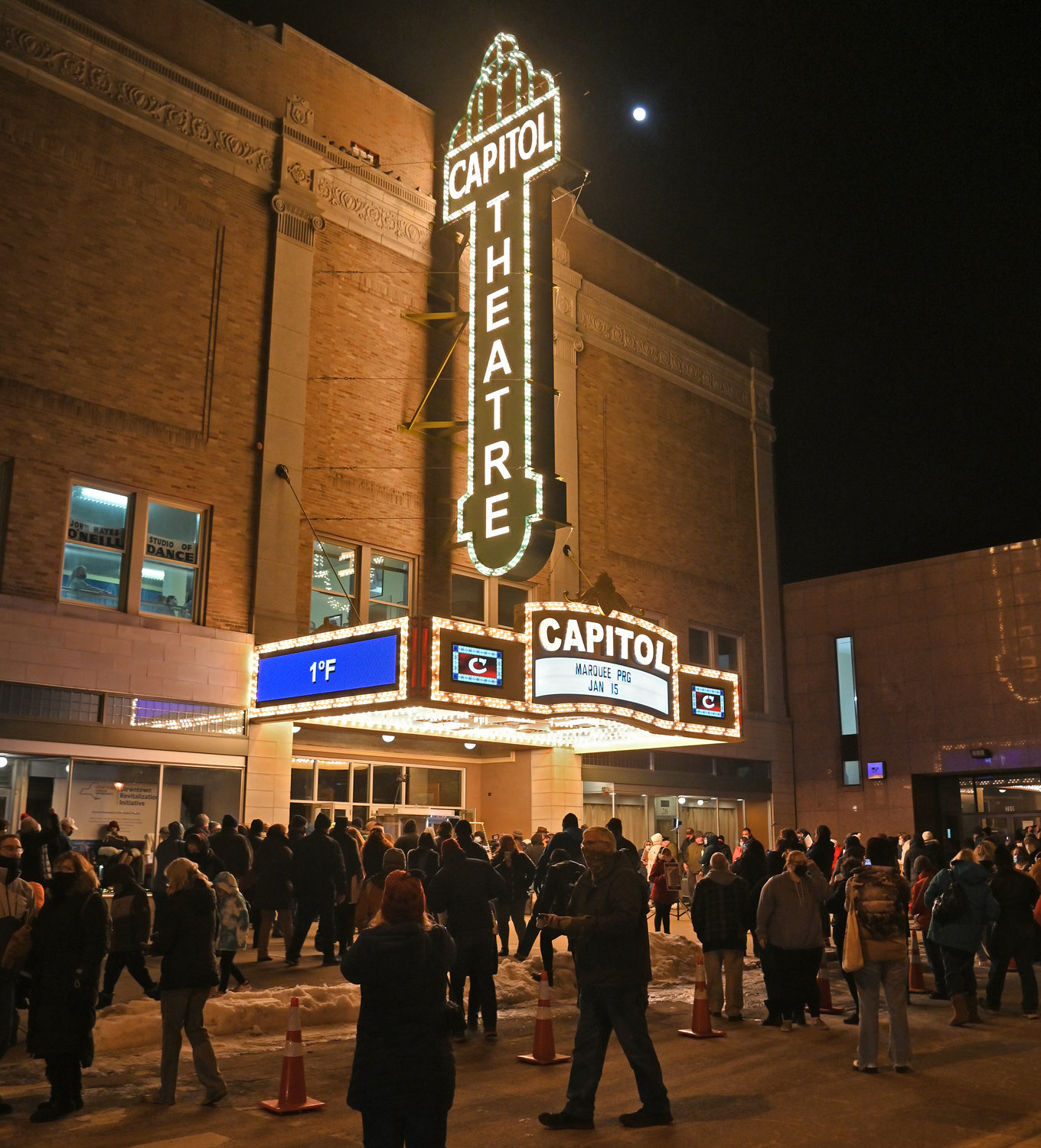 The Capitol Theatre Marquee and Blade light up for its official unveiling held Jan. 15.