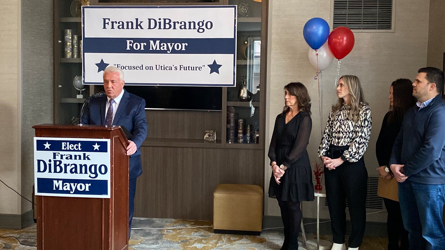 Councilor at Large Frank DiBrango, joined by his family, announced his candidacy for mayor of Utica on Wednesday, Jan. 11 at the DoubleTree by Hilton Utica in downtown Utica.