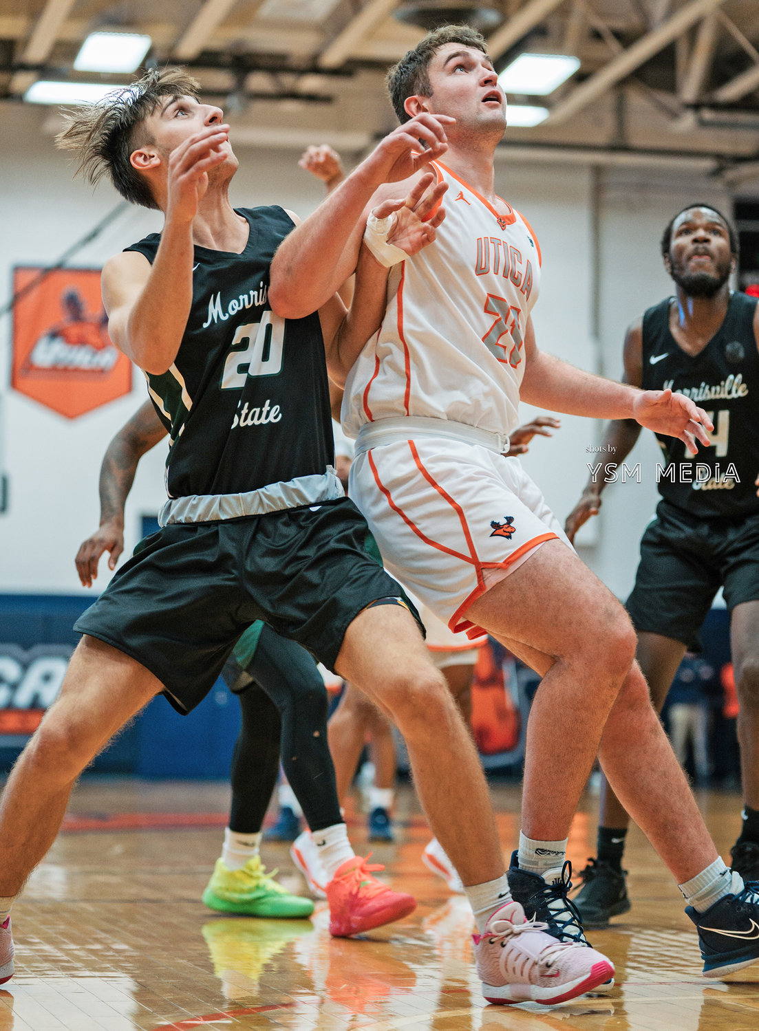 Utica University senior Thomas Morreale, a Whitesboro graduate, boxes out during a game on Nov. 15 against SUNY Morrisville. Morreale is averaging 13.8 points and 6.4 rebounds for the Pioneers.