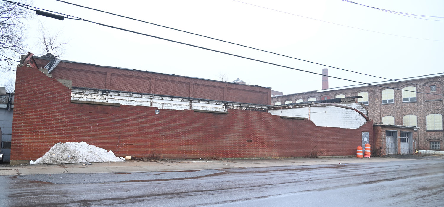 The collapsed portion of the former Waterbury Felt Mill on River Street in Oriskany is shown in this photo from Wednesday, Jan. 4. Village officials recently outlined a $2 million grant application that has the potential to demolish unsafe portions of the structure and help position the parcel for redevelopment.