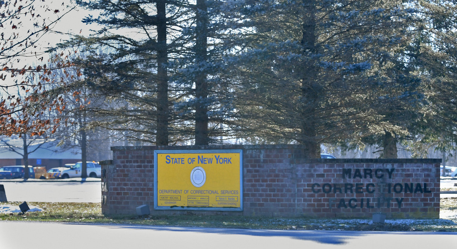 The front entrance of the Marcy Correctional Facility off River Road in the Town of Marcy.