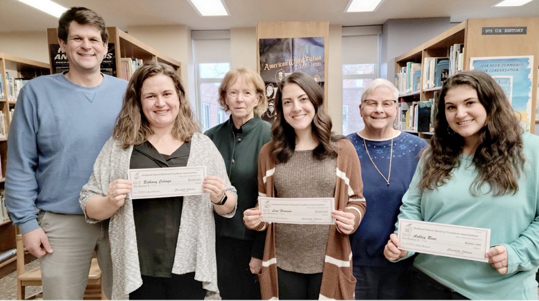 The Holland Patent Retired Teachers Association recently awarded three $100 grants to current district educators during a recent ceremony.  Among those in attendance were grant recipients, front row, from left: Bethany Colenzo, Lexi Hansen, and Ashley Rose; back row, from left: Michael Arcuri, HPTA president; Carol Parzych, HPRTA president; and Carol Zaleski, education grant chairperson.