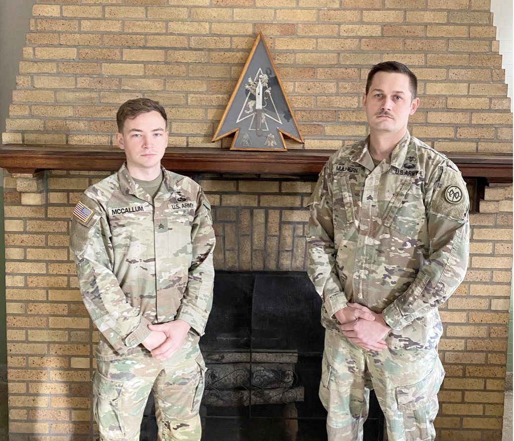 New York Army National Guard Sgt. Klayton McCallum, left, and Sgt. Thomas Mulhern, both medics in the 2nd Battalion, 108th Infantry, will represent the entire Army National Guard during the Army’s Command Sgt. Major Jack L. Clark Jr. Army Best Medical Competition at Fort Polk Louisiana from Jan. 23-27. The two are shown at the battalion headquarters at the 1700 Parkway East Armory.