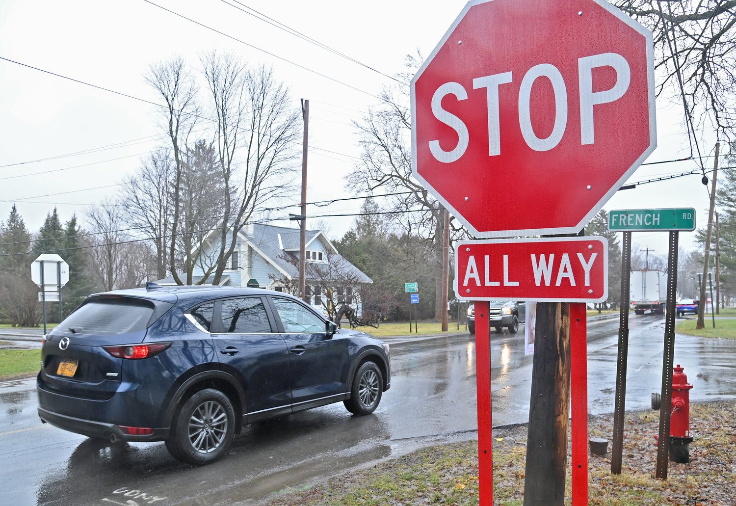 The intersection at Stop 7 Road, French Road and East South Street in Clark Mills has become a four-way stop, according to the Clark Mills Fire Department. All oncoming vehicles must stop when entering a four-way intersection, and the vehicle that stopped first is the one to go first.