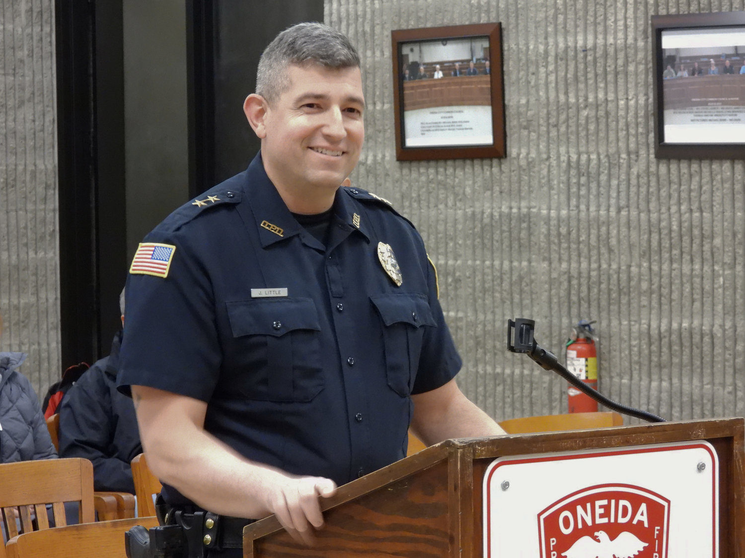 Police Chief John Little speaks during public comment at Tuesday's Common Council meeting.