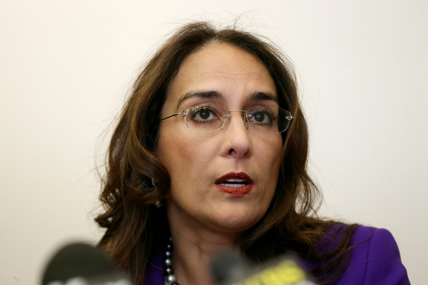 Attorney Harmeet Dhillon speaks during a news conference in San Francisco, April 24, 2017. The race for RNC chair will be decided on Friday by secret ballot as Republican officials from all 50 states gather in Southern California. Current RNC Chair Ronna McDaniel is fighting for reelection against Dhillon, one of former President Donald Trump’s attorneys.
