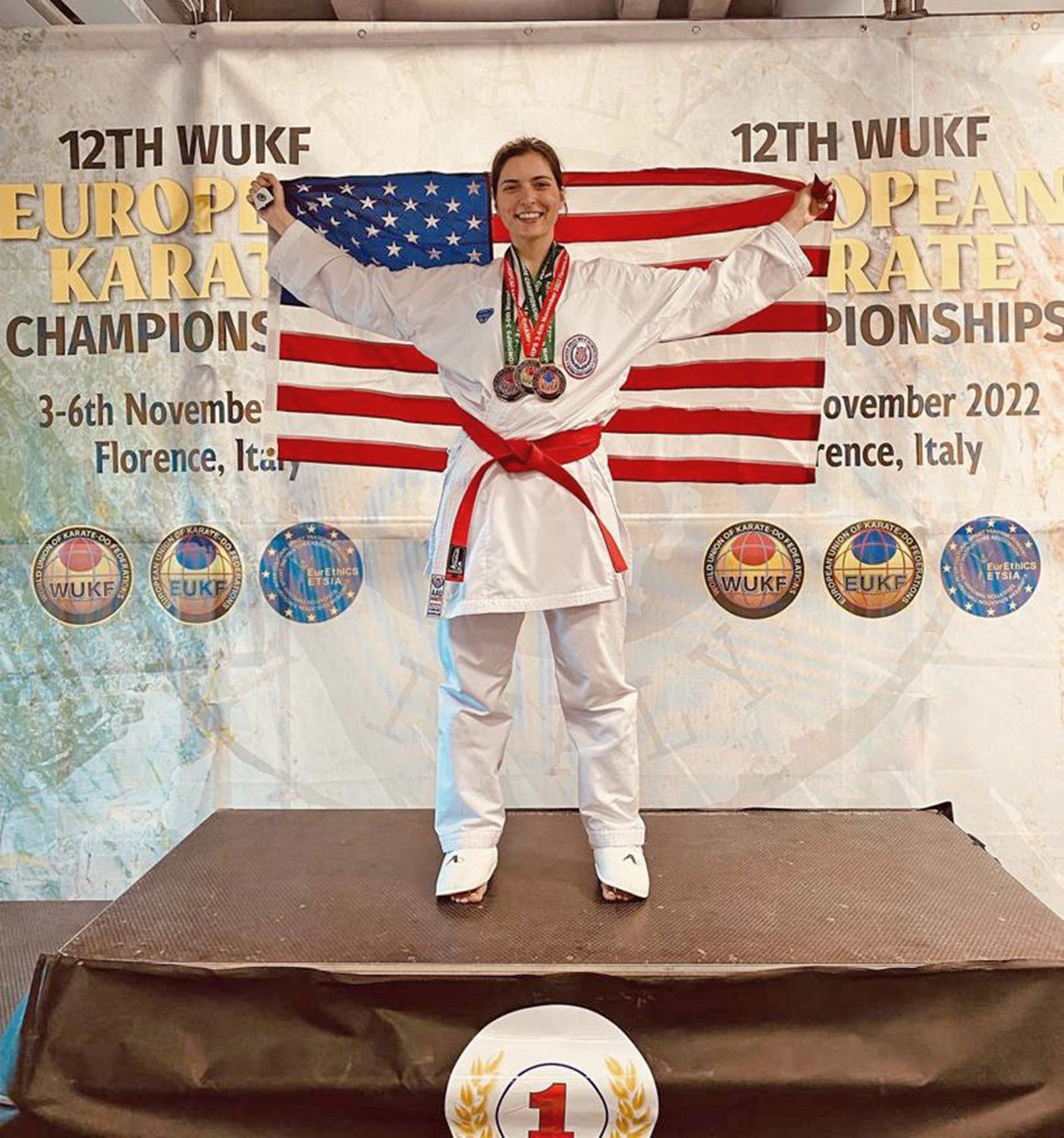 Utica’s Tea Sijaric won several medals while competing with Team USA at the World Union of Karate-Do Federations European Championships in Italy in November 2022.