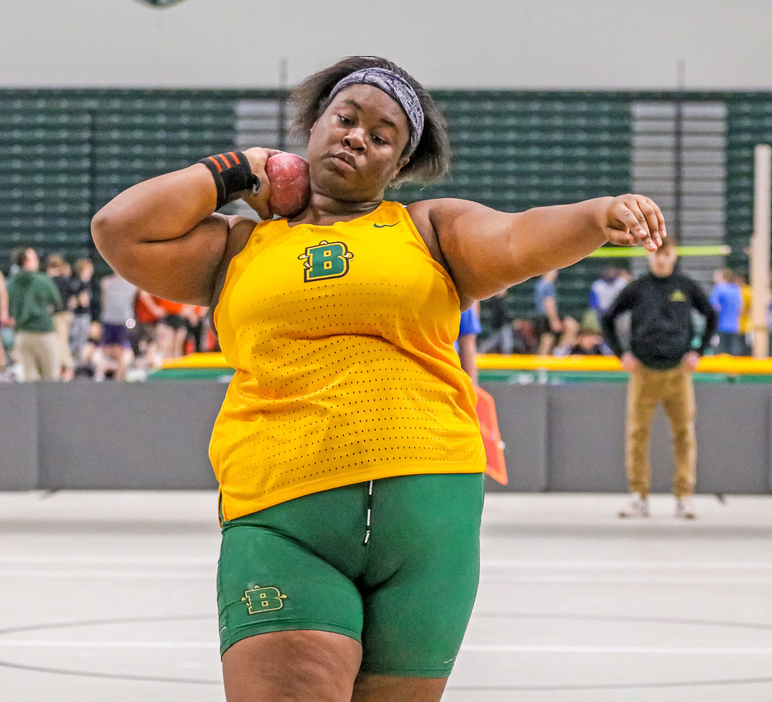 Sarah Crockett is among the top 20 NCAA Division III throwers in the country, ranking 11th in the weight throw and 17th in the shot put.