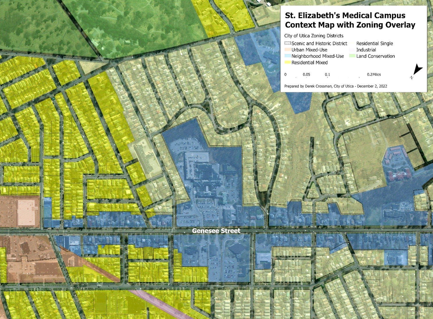 A view of the City of Utica zoning map for the area including and around the current St. Elizabeth Medical Center campus in south Utica.