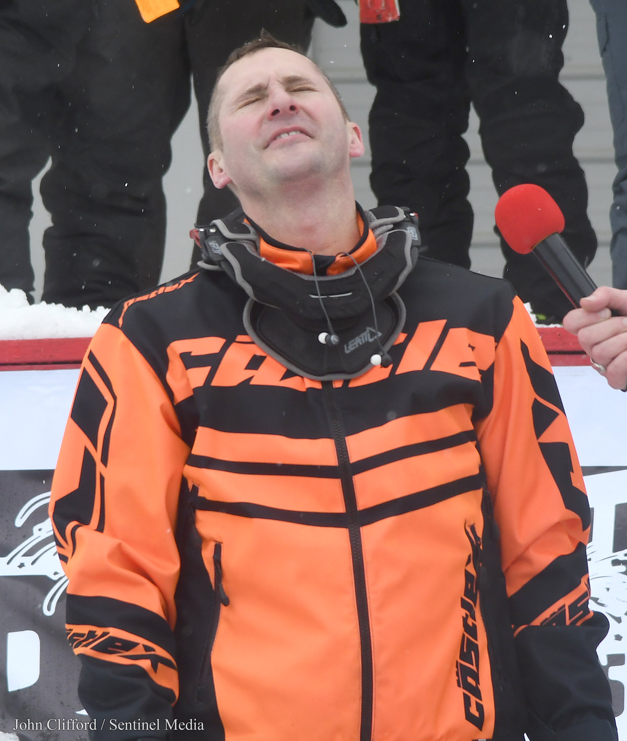Dream come true- Emotional Jamie Bourgeois from Boonville is the 2023 Pro Champ Adirondack Cup winner in victory lane Sunday, January 29. Bourgeois said he has been trying to win this race since it came back in 2006 or 2007 to for the last 15 years. He credited a new sled and motor package and people helping him out for his win. Bourgeois races all over Canada and has been out to Wisconsin to race but this is the "one I've been after my hometown track" race.