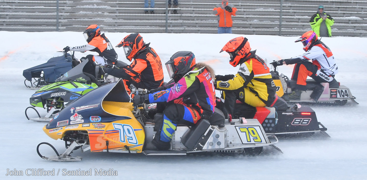 The start of the Pro Champ Adirondack Cup Sunday, January 29 at the Boonville Fairgrounds. The top five finishers were 1- Jamie Bourgeois, Boonville, 2- Marc Donahue- Marcy, 3- Sabrina Blanchet, Drummondville, Canada, 4- Lucas Nast, Lancaster and 5- Ben Aubry- Quebec.
