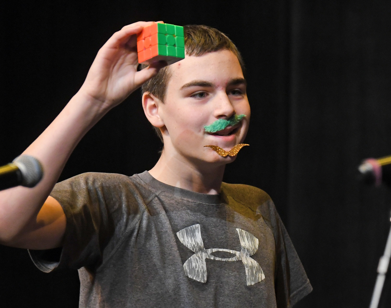 The Rubik's Cube World contest skit was one of the highlights during the student performance portion of the Chinese New Year celebration Friday, Feb. 3 in the Clinton Middle School auditorium.