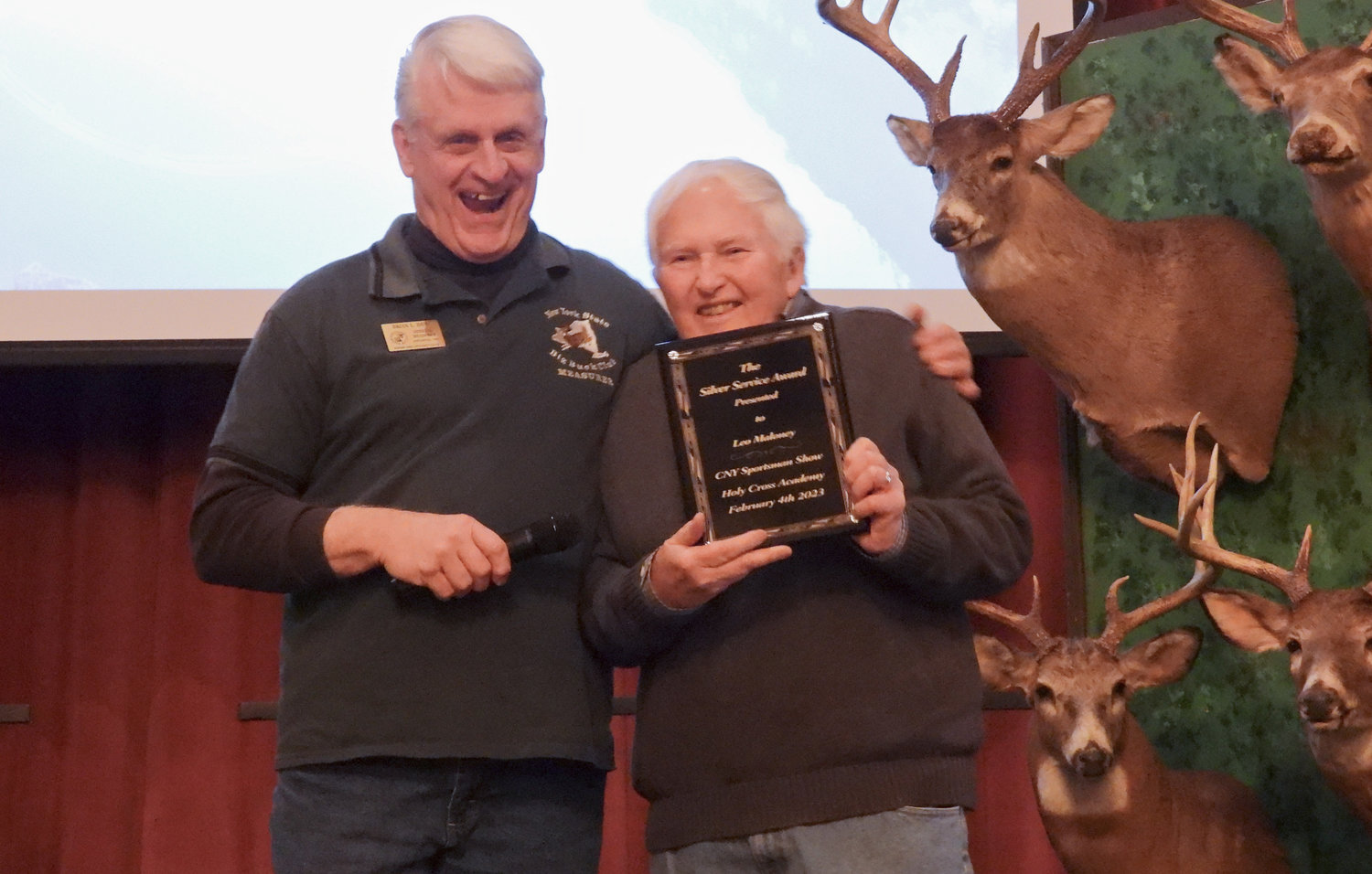 Leo Maloney is honored with the Silver Service at the CNY Sportsman Show on Saturday, Feb. 4 for his dedication and service to the CNY Sportsman Show since its inception.