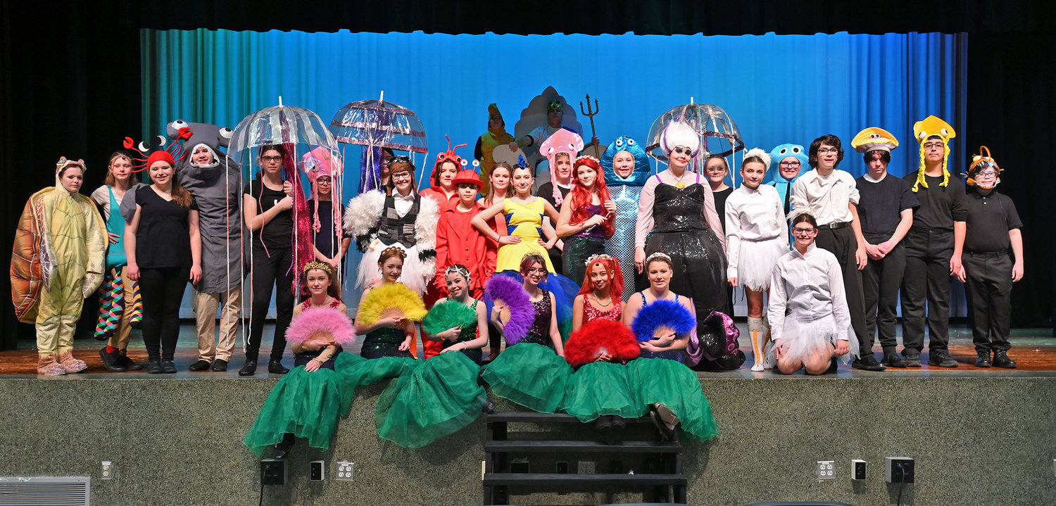 "Little Mermaid Jr." cast members pose Wednesday, Feb. 8 during dress rehearsal at Strough Middle School in Rome.