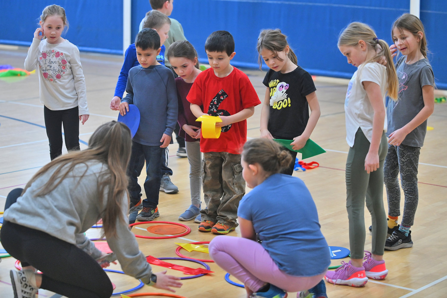 Homeschooled children play and learn during Home Zone gym classes Wednesday, Feb. 8 at the YMCA in Oneida.