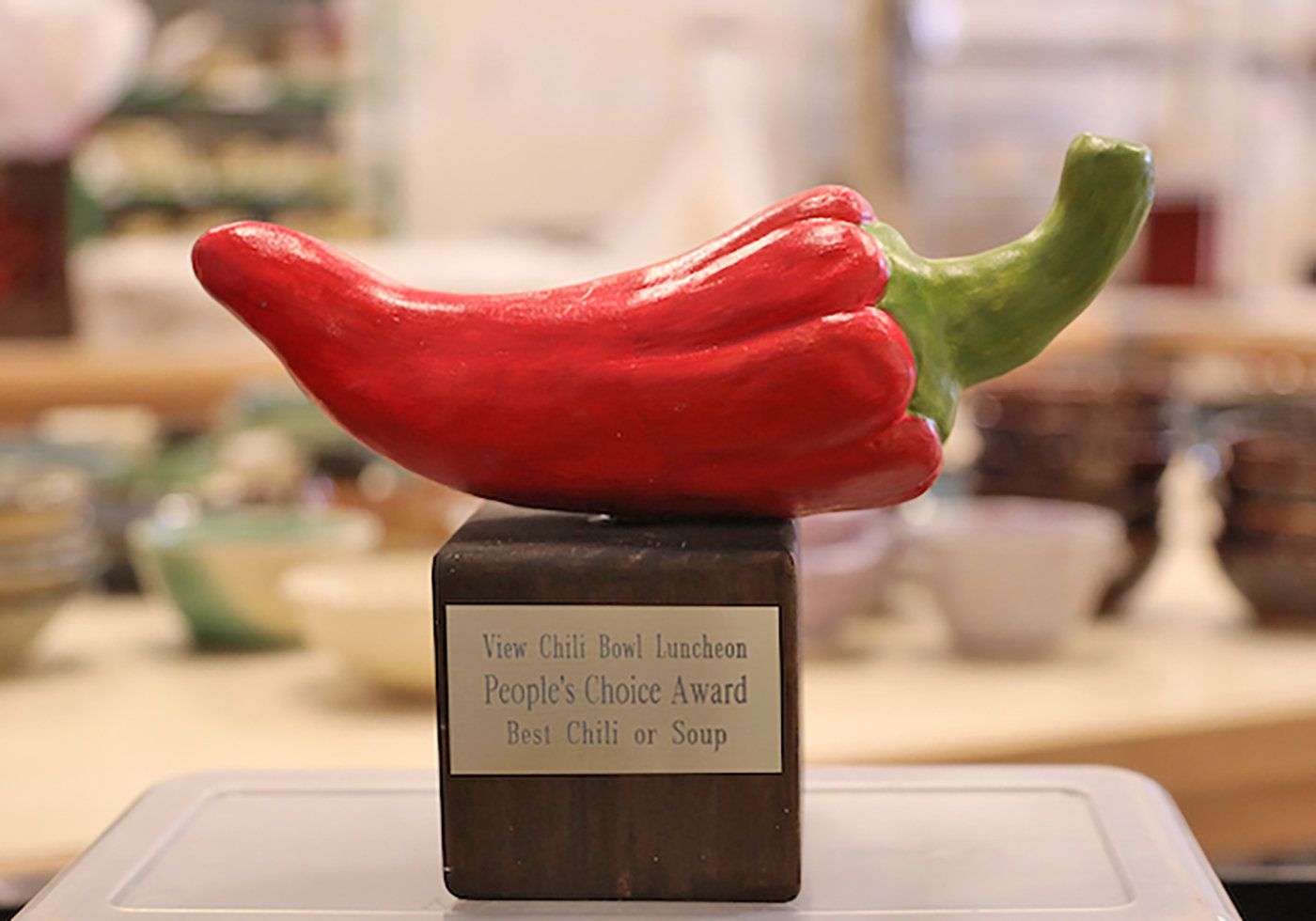 The coveted Chili Bowl traveling trophy that will be given as the People’s Choice Award at this year’s Chili Bowl Luncheon at View.