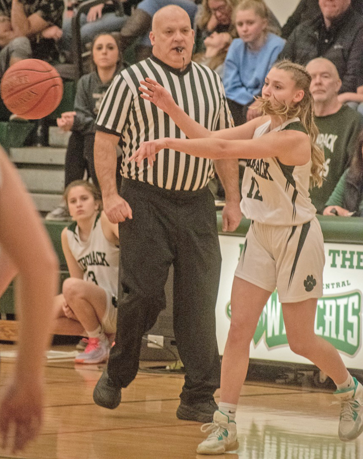 Kaylee Mathis of Adirondack sends a pass to a teammate Monday at home against West Canada Valley. She scored four points but the Wildcats lost 59-46.