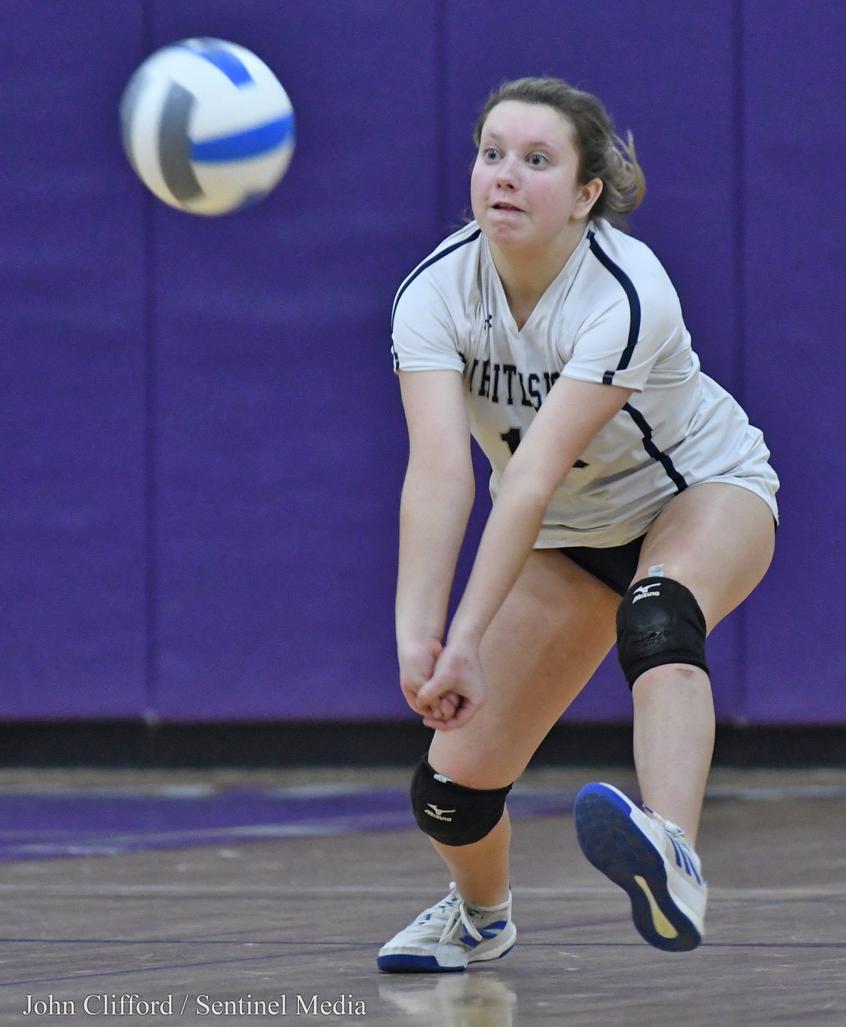 Whitesboro #16 Madison Seridan prepares to return the ball Saturday afternoon at Case Middle School in Watertown.