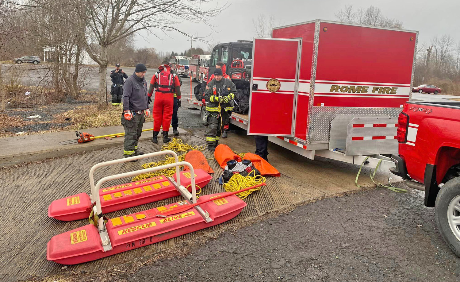 Rome firefighters gear up for ice water rescue training on the Barge Canal in Rome Tuesday afternoon. The annual training involves both classroom work and hands-on sessions.