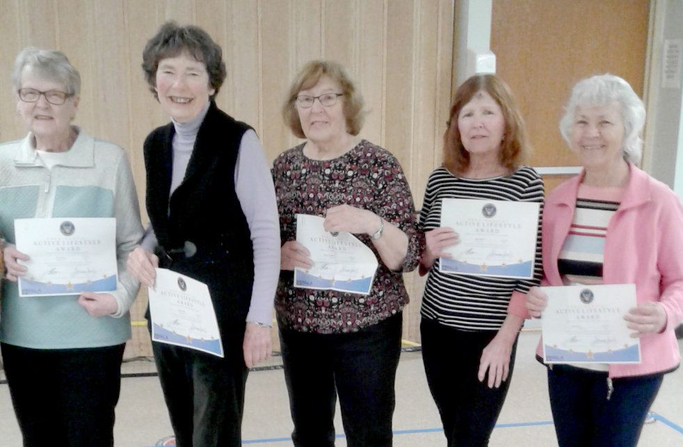 Presidents Active Lifestyle Awards went to the following recipients, from left: Brenda Reid, Phyllis Didio, Pat Wyman, Mary McNeil and Barbara Hill.