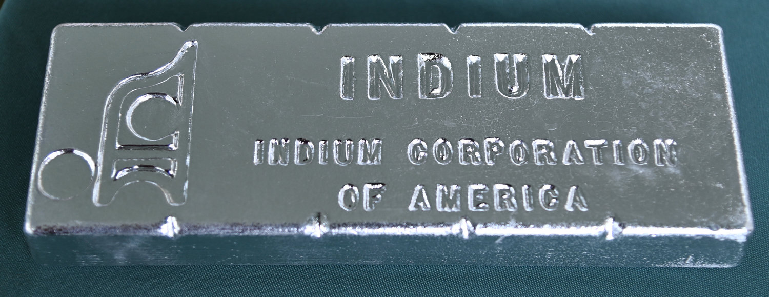 A bar of indium on display at the press conference at Indium Corporation, Success Drive, Rome.