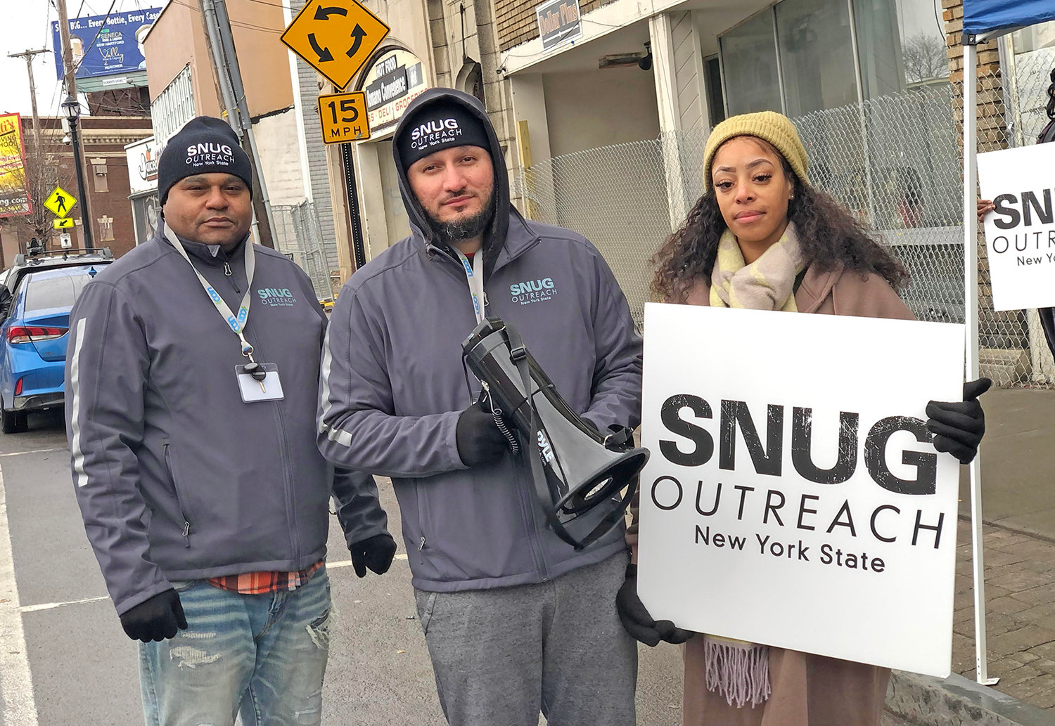 Members of ICAN’s SNUG (guns spelled backwards) team. SNUG uses a public health approach and works to reduce gun violence by mediating conflicts with the individuals at the highest risk of shooting or being shot.