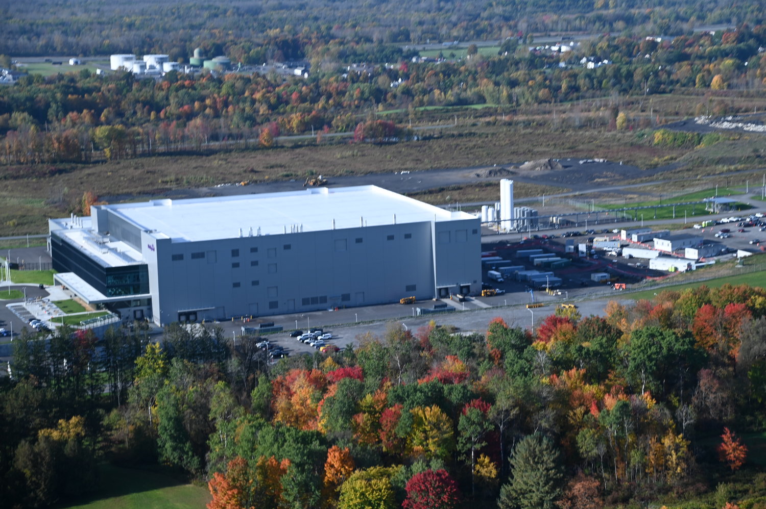 An aerial shot of Wolfspeed on the Marcy Nanocenter campus.
