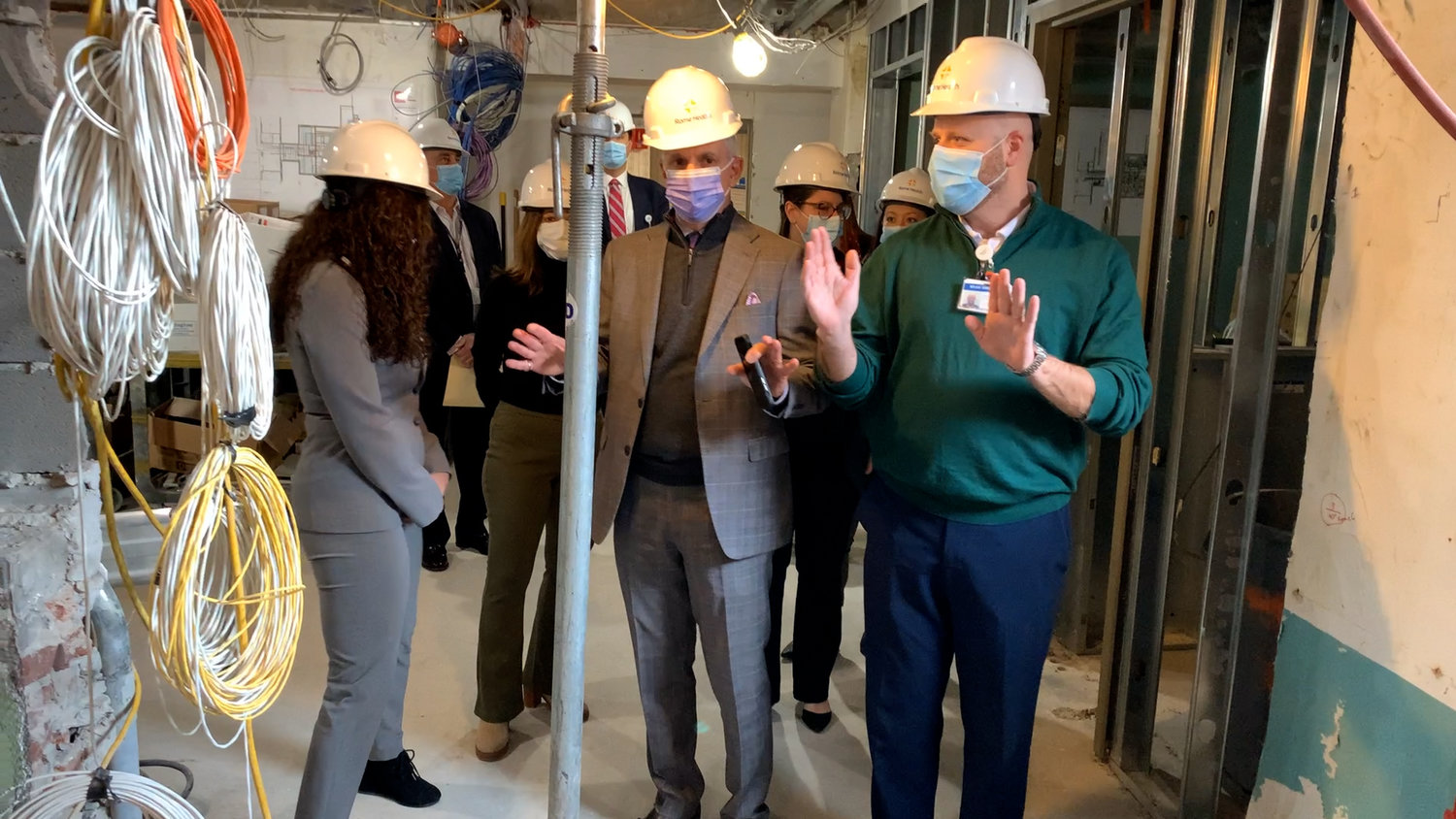 Ryan Thompson, vice-president/COO of Rome Health, giving a tour of the Women’s Surgical Suite to County Executive Anthony J. Picente Jr. The suite, which is under construction now, is planned to be completed in the spring.
