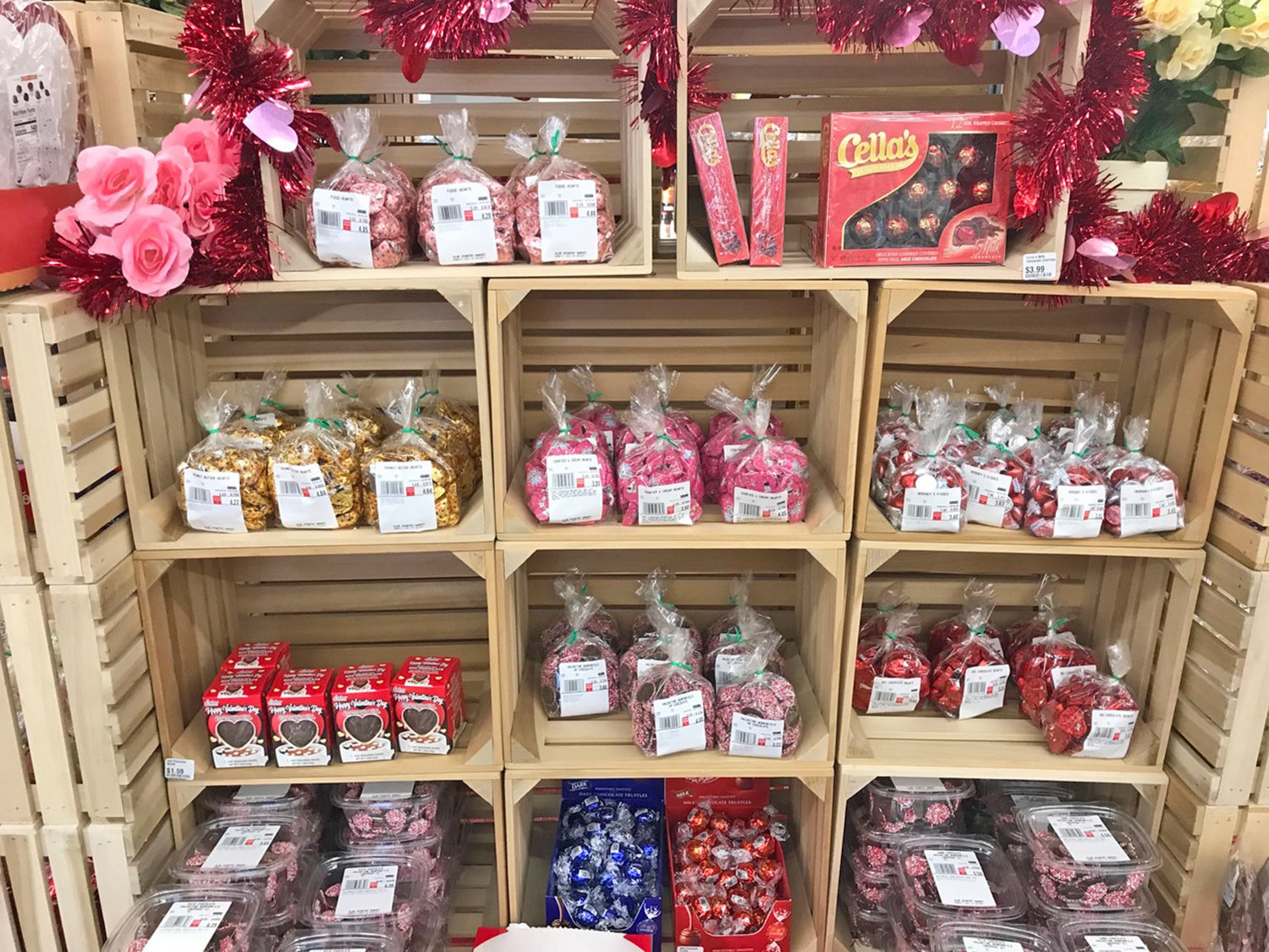 Special seasonal displays, like this Valentine's Day assortment of treats, are ever-changing at Olde Kountry Market in Vernon.