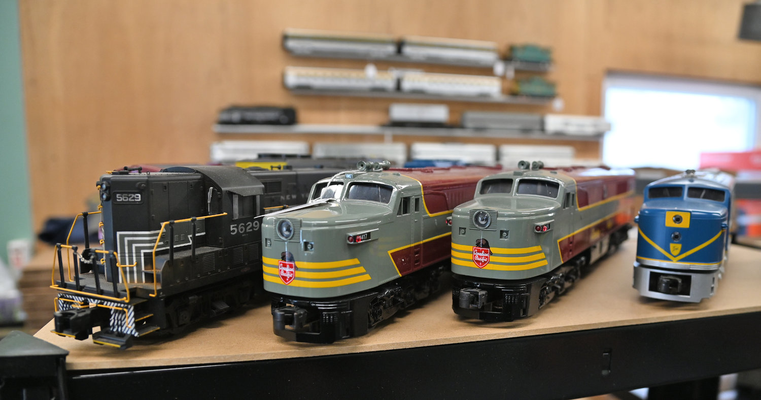 A few of the trains Friday, Feb. 3 at Whistle Post Antiques Route 20 in Bouckville.