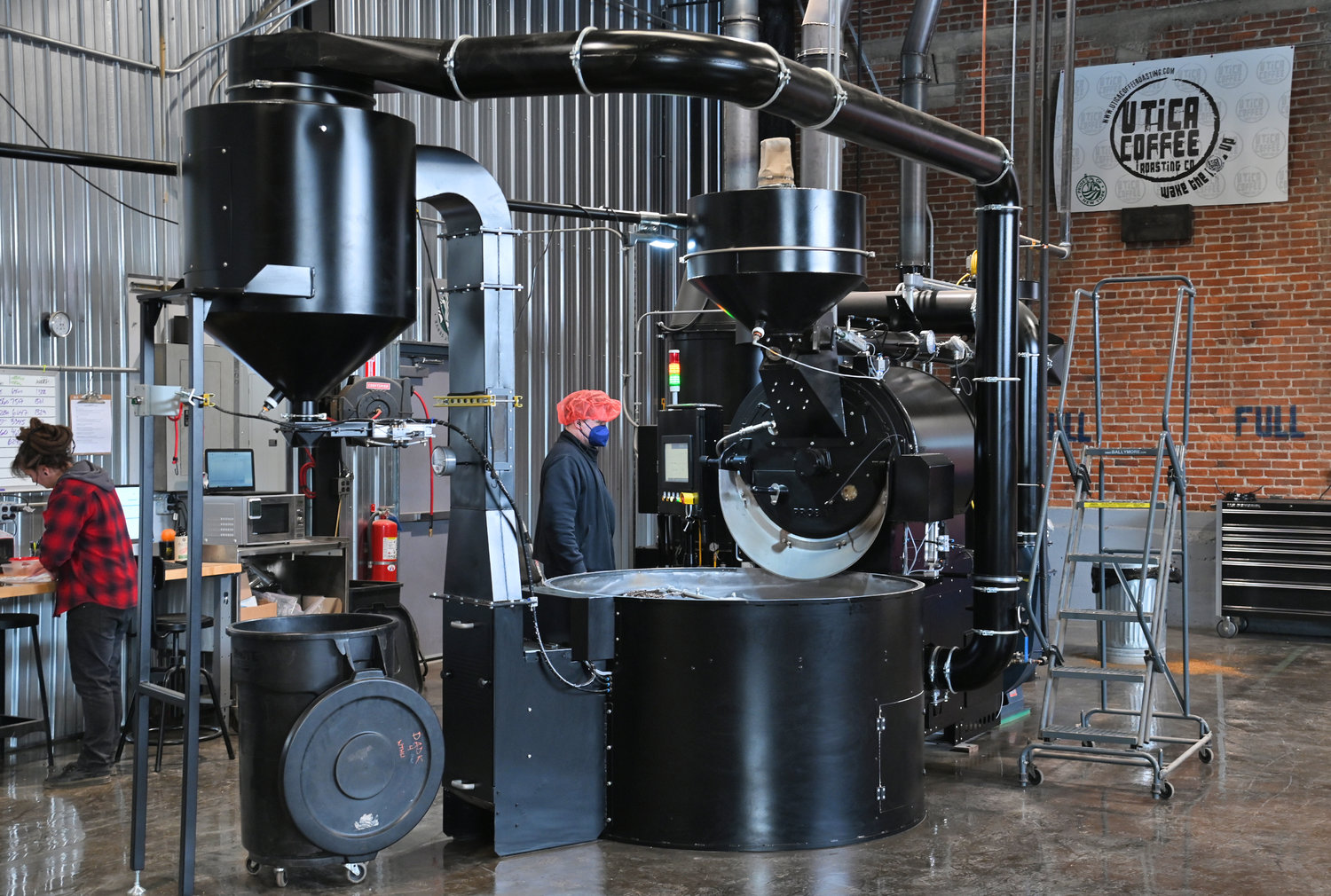 The roasting machine at Utica Coffee Roasting Inc. 300 Water St. Utica.