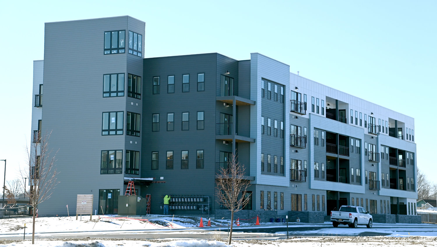 Work continues at Air City Lofts on Feb. 13. Bonacio Construction is the property’s developer.