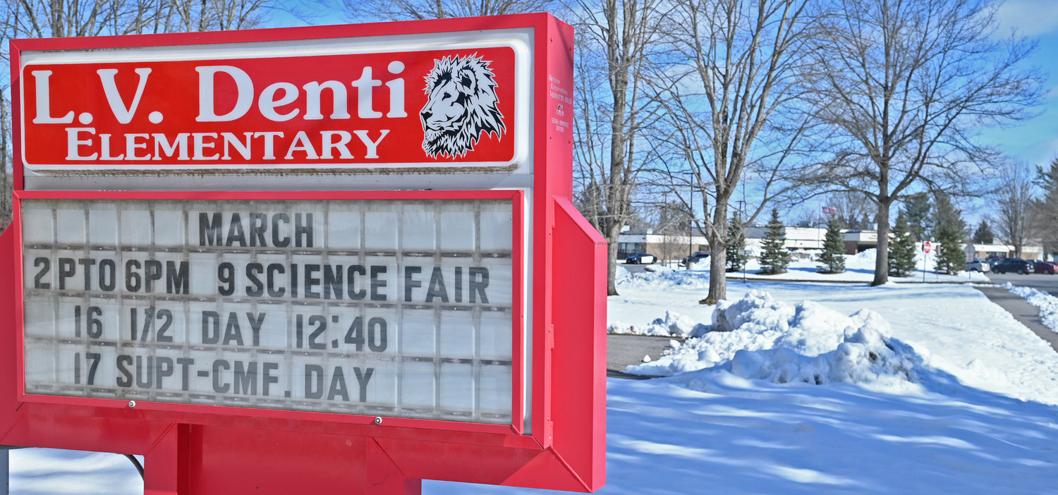 The Denti Elementary School marquee is seen Tuesday, March 7 off Laurel Street in Rome. The school is being taken off a state list of schools in need of improvement.