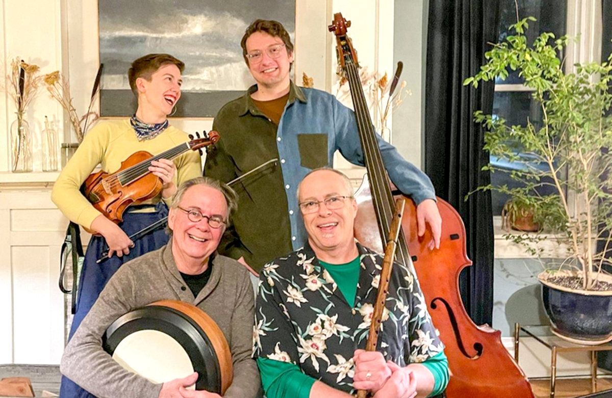 Fiddlebutter members Nora Revenaugh, Jameson Dunham, Kevin Mathews, Mike Carroll