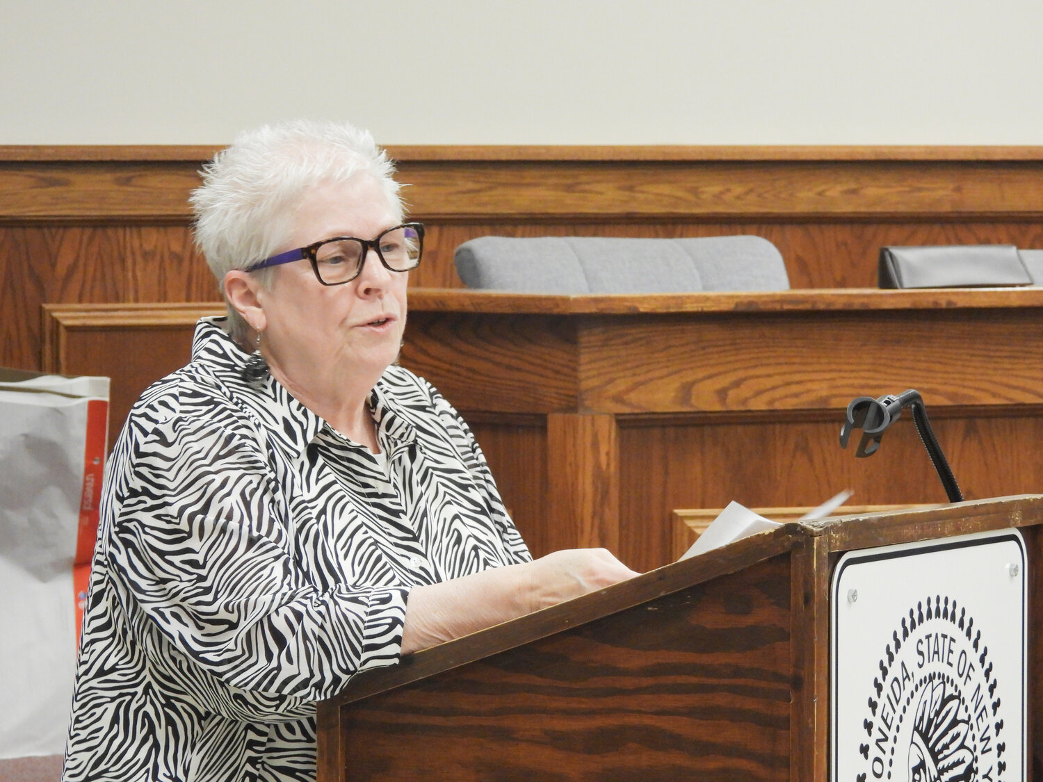 Mayor Helen Acker speaks at a swearing-in ceremony on Thursday, March 9
