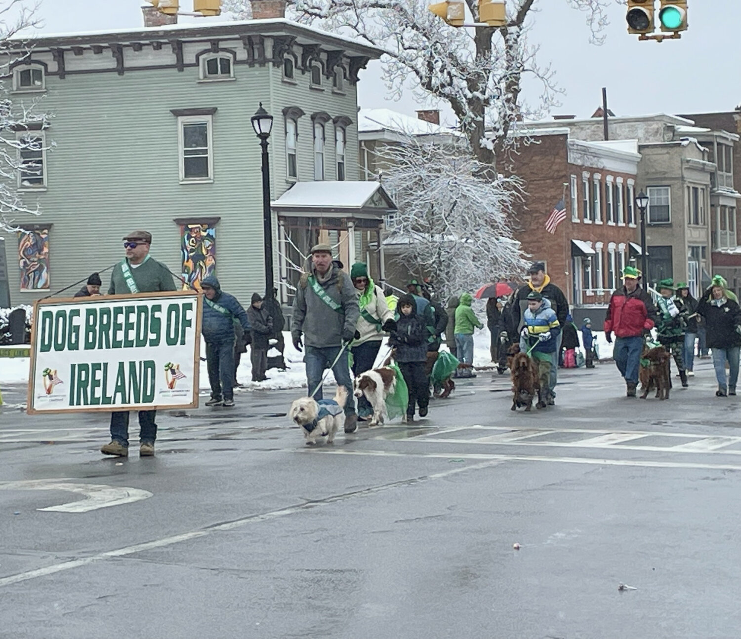 The group from Dog Breeds of Ireland make their way down Genesee Street with their canine companions during Saturday's St. Patrick[s Day Parade.