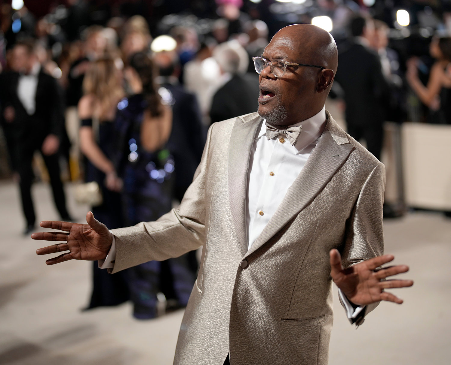 Samuel L. Jackson arrives at the Oscars on Sunday, March 12, 2023, at the Dolby Theatre in Los Angeles. (AP Photo/John Locher)